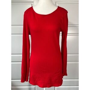 Halogen Women's Red Ribbed Knit Long Sleeve Top Blouse -‎ Size M